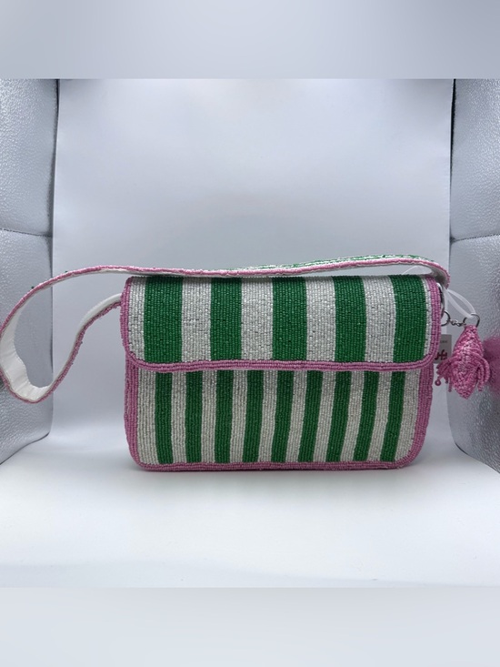 Made in India Handbags - Striped Pink & Green Beaded Shoulder Bag
